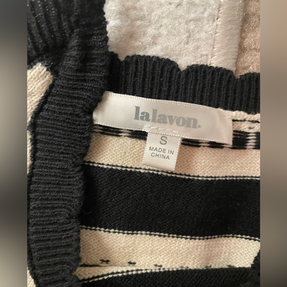Lalavon🖤🤎 Black and cream tan Striped Knit Maxi midi Dress NWOT - Picture 6 of 15